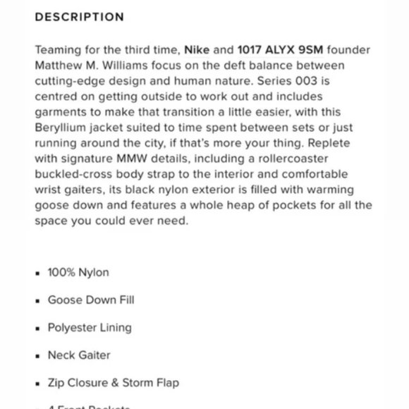 Nike | 1017 ALYX 9SM | Matthew Williams - Beryllium Down Jacket - Picture 6 of 6